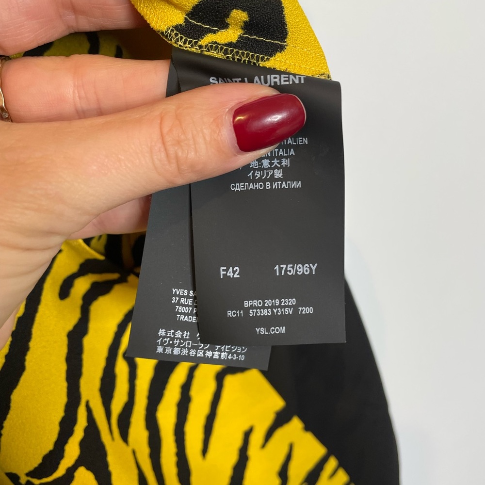 SAINT LAURENT L NWT Fr42 Short dress animal print new yellow black long sleeves - Picture 10 of 11
